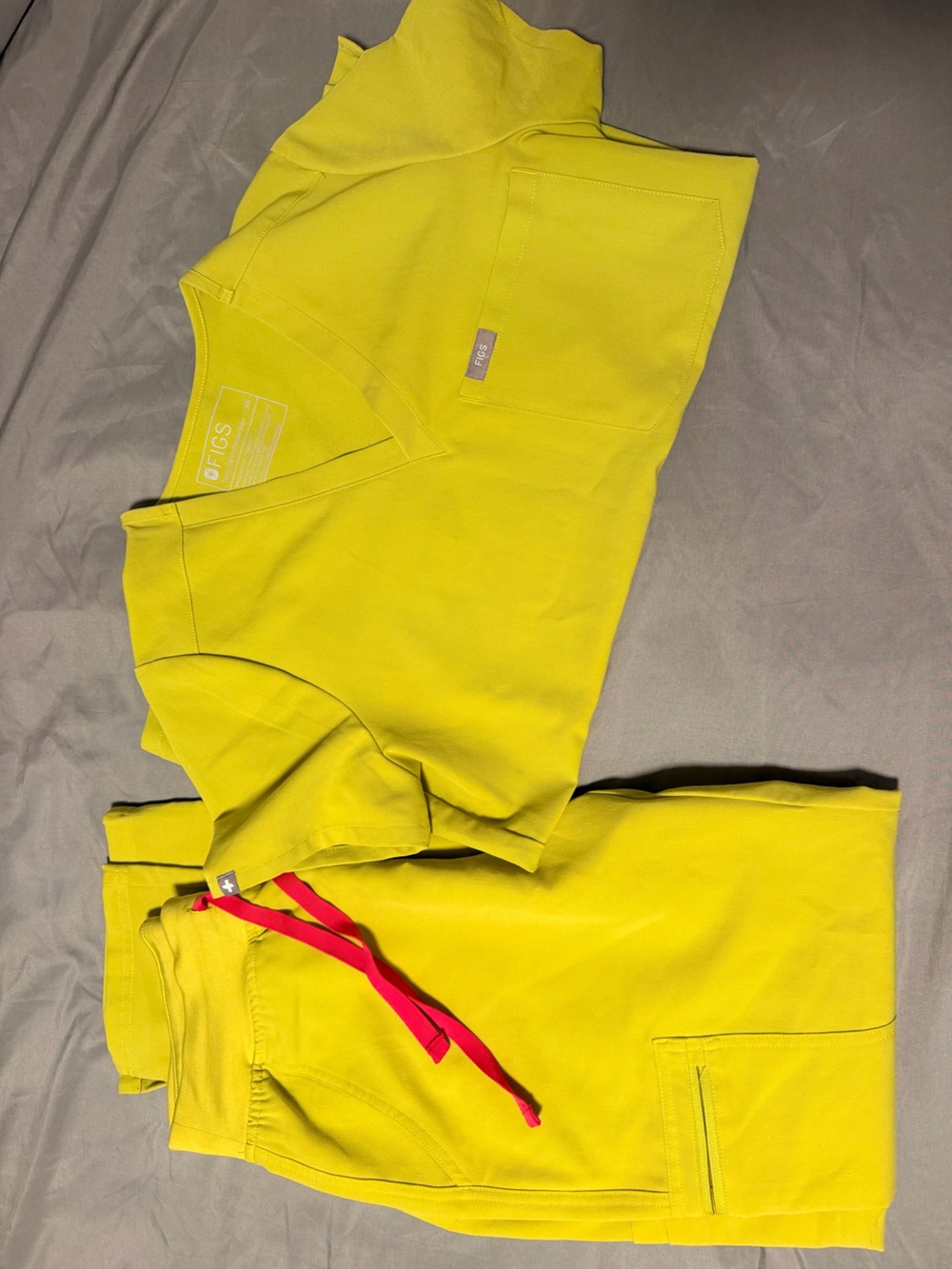 Figs Catarina Top Extra Small and Figs High Waisted Yola in Yellow Lime in Small